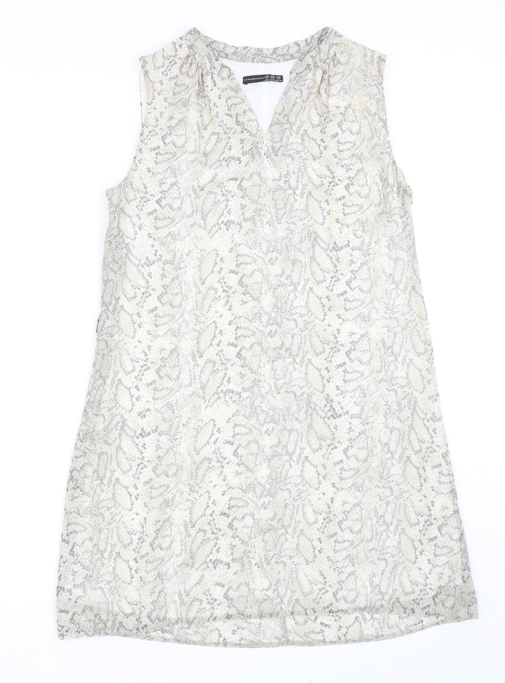 Atmosphere Womens Beige Animal Print Polyester A-Line Size 12 V-Neck Pullover - Snake Print