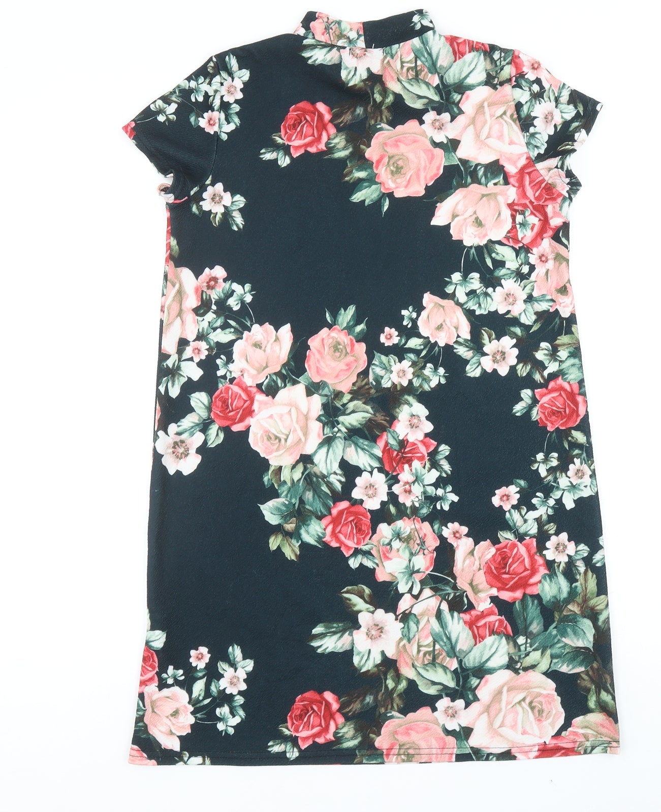 Boohoo Womens Black Floral Polyester A-Line Size 8 Mock Neck Pullover