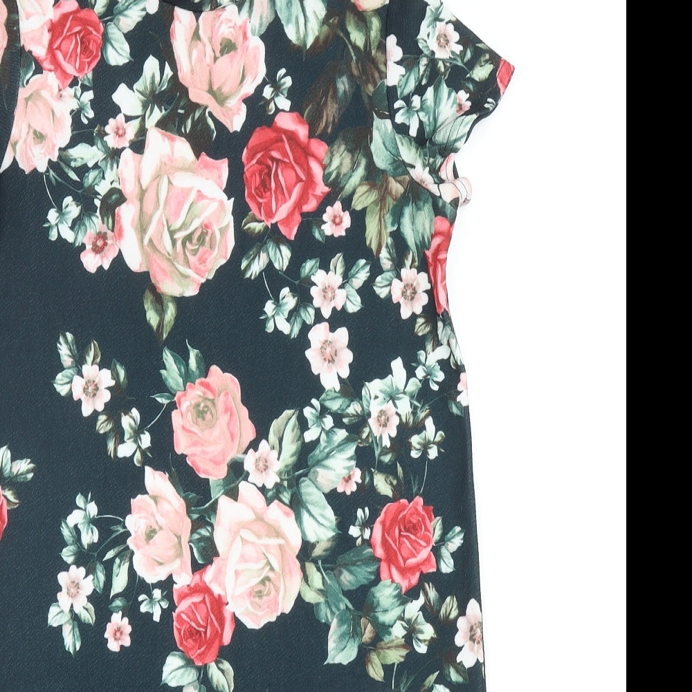 Boohoo Womens Black Floral Polyester A-Line Size 8 Mock Neck Pullover