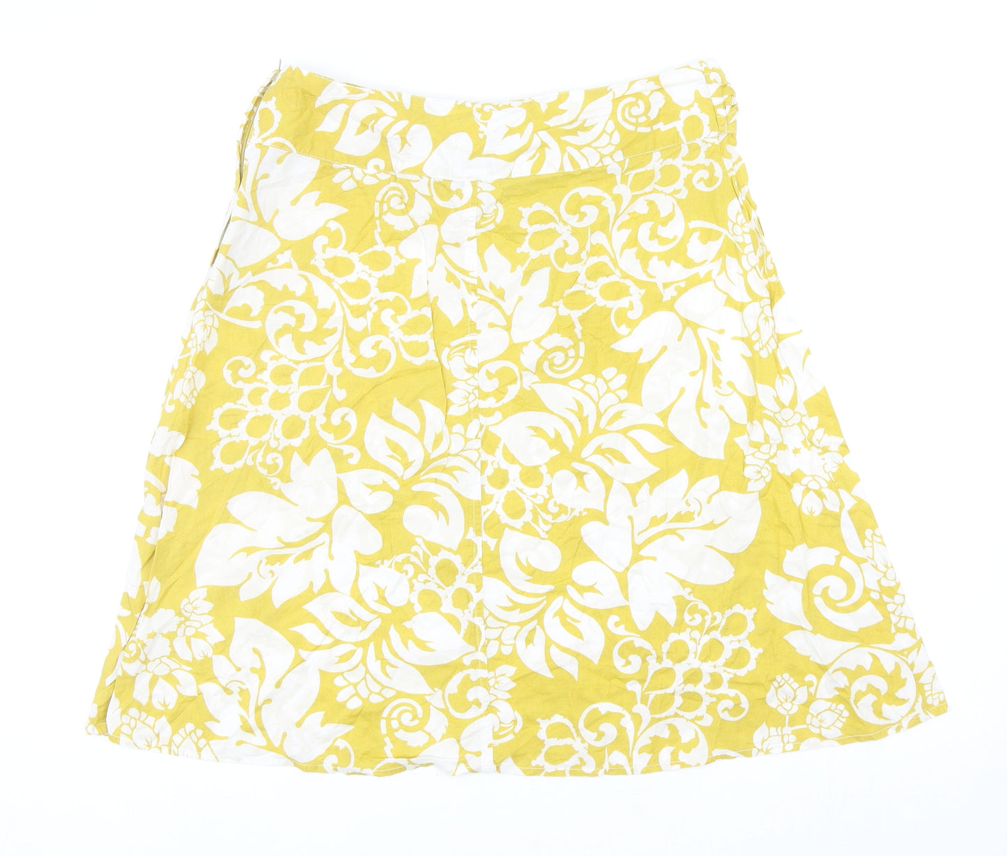 H&M Womens Yellow Floral Cotton A-Line Skirt Size 10 Zip