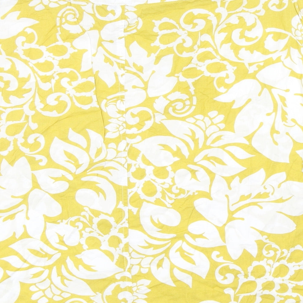 H&M Womens Yellow Floral Cotton A-Line Skirt Size 10 Zip
