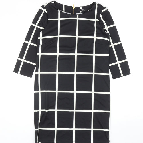 Villa Womens Black Check Polyester Shift Size S Boat Neck Zip