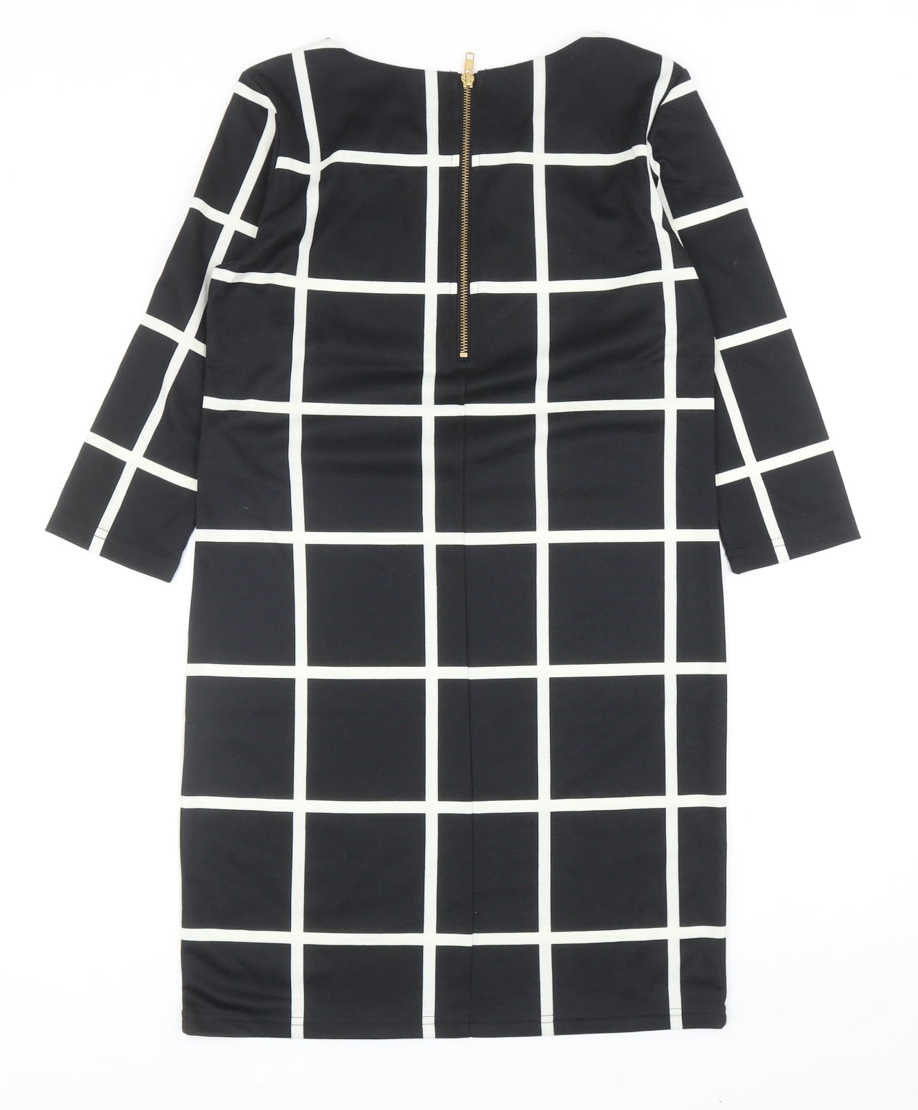 Villa Womens Black Check Polyester Shift Size S Boat Neck Zip