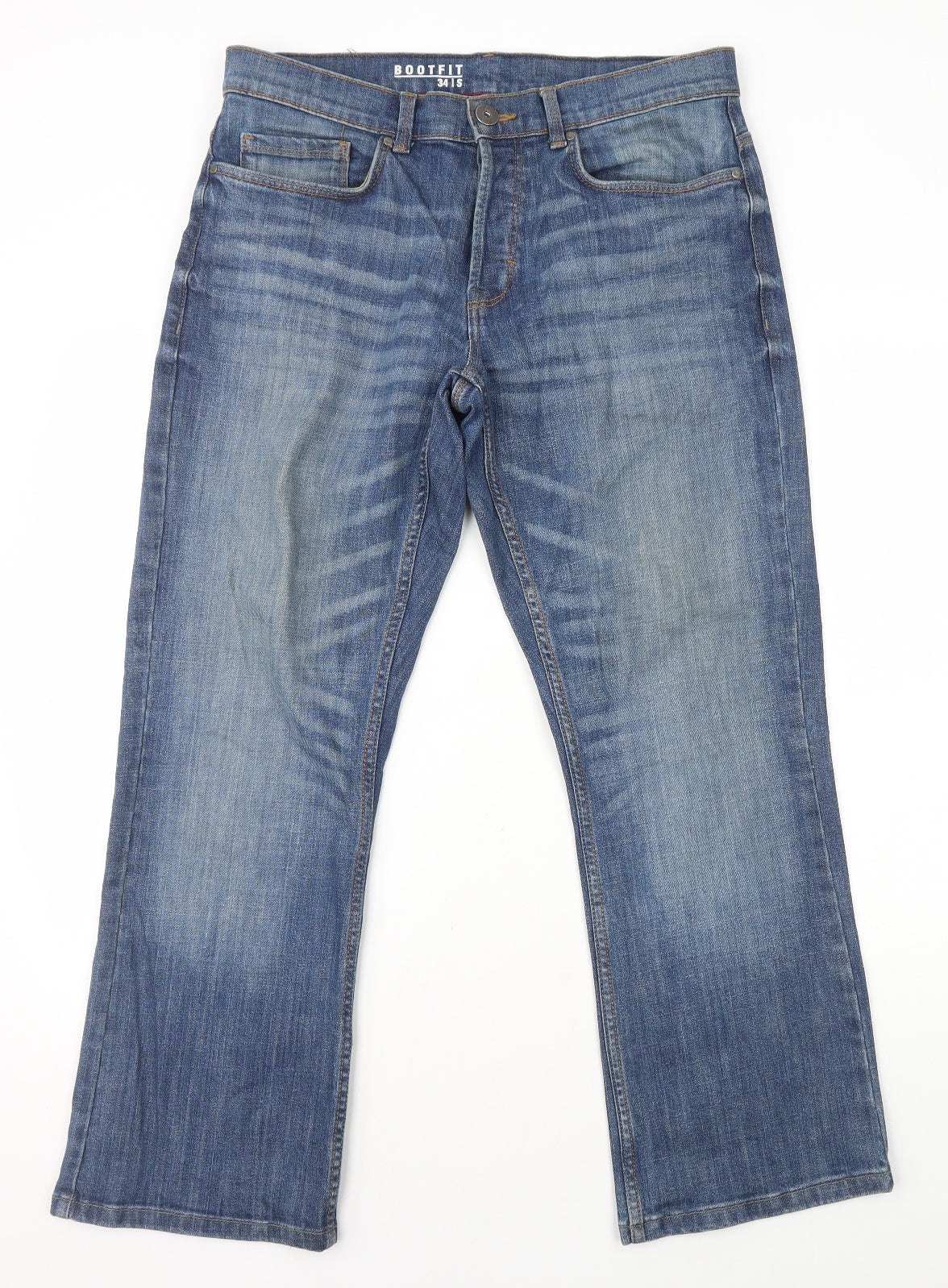Primark Mens Blue Cotton Bootcut Jeans Size L L29 in Regular Button