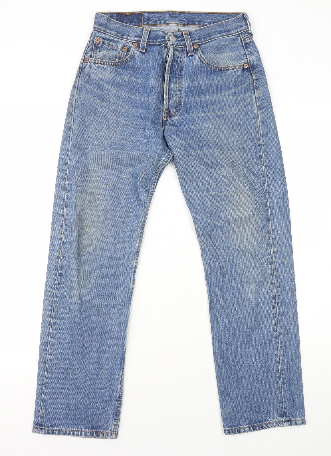 Levi's Mens Blue Cotton Straight Jeans Size S L28 in Regular Button