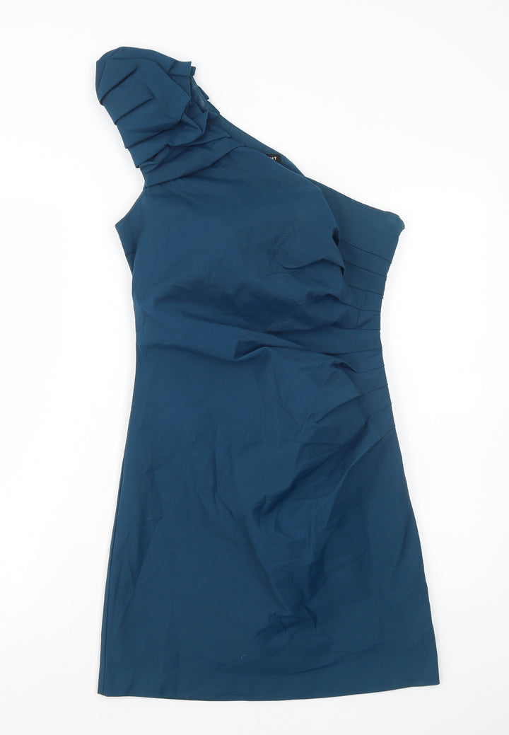 Warehouse Womens Blue Polyethylene Mini Size 10 One Shoulder Zip