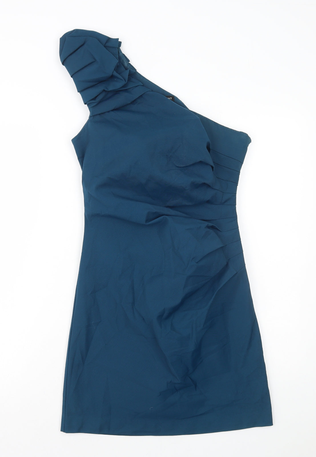 Warehouse Womens Blue Polyethylene Mini Size 10 One Shoulder Zip