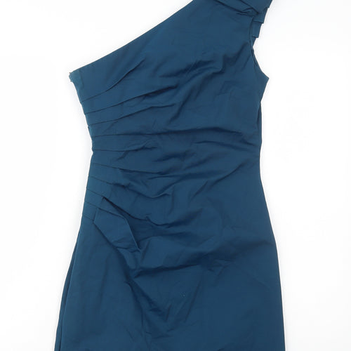 Warehouse Womens Blue Polyethylene Mini Size 10 One Shoulder Zip