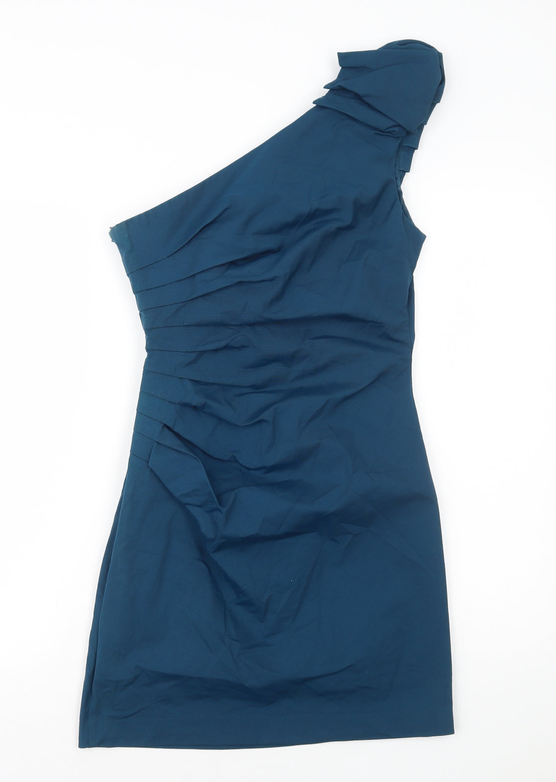 Warehouse Womens Blue Polyethylene Mini Size 10 One Shoulder Zip