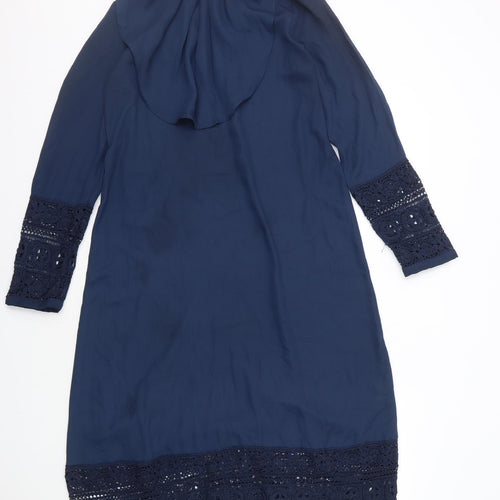 SheIn Womens Blue Polyester A-Line Size S Mock Neck Button