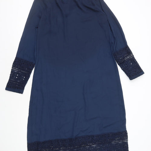 SheIn Womens Blue Polyester A-Line Size S Mock Neck Button