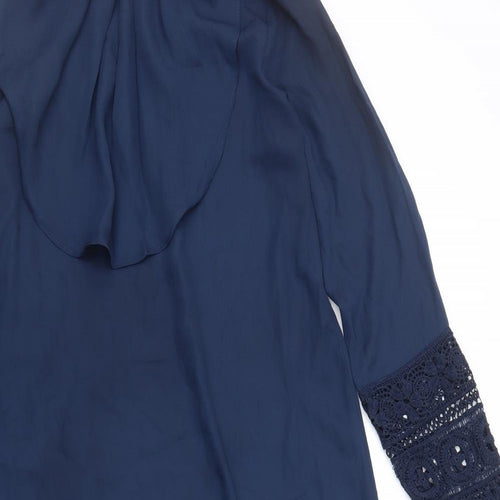 SheIn Womens Blue Polyester A-Line Size S Mock Neck Button