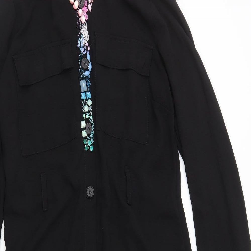 Primark Womens Black Viscose Shirt Dress Size 12 Collared Button