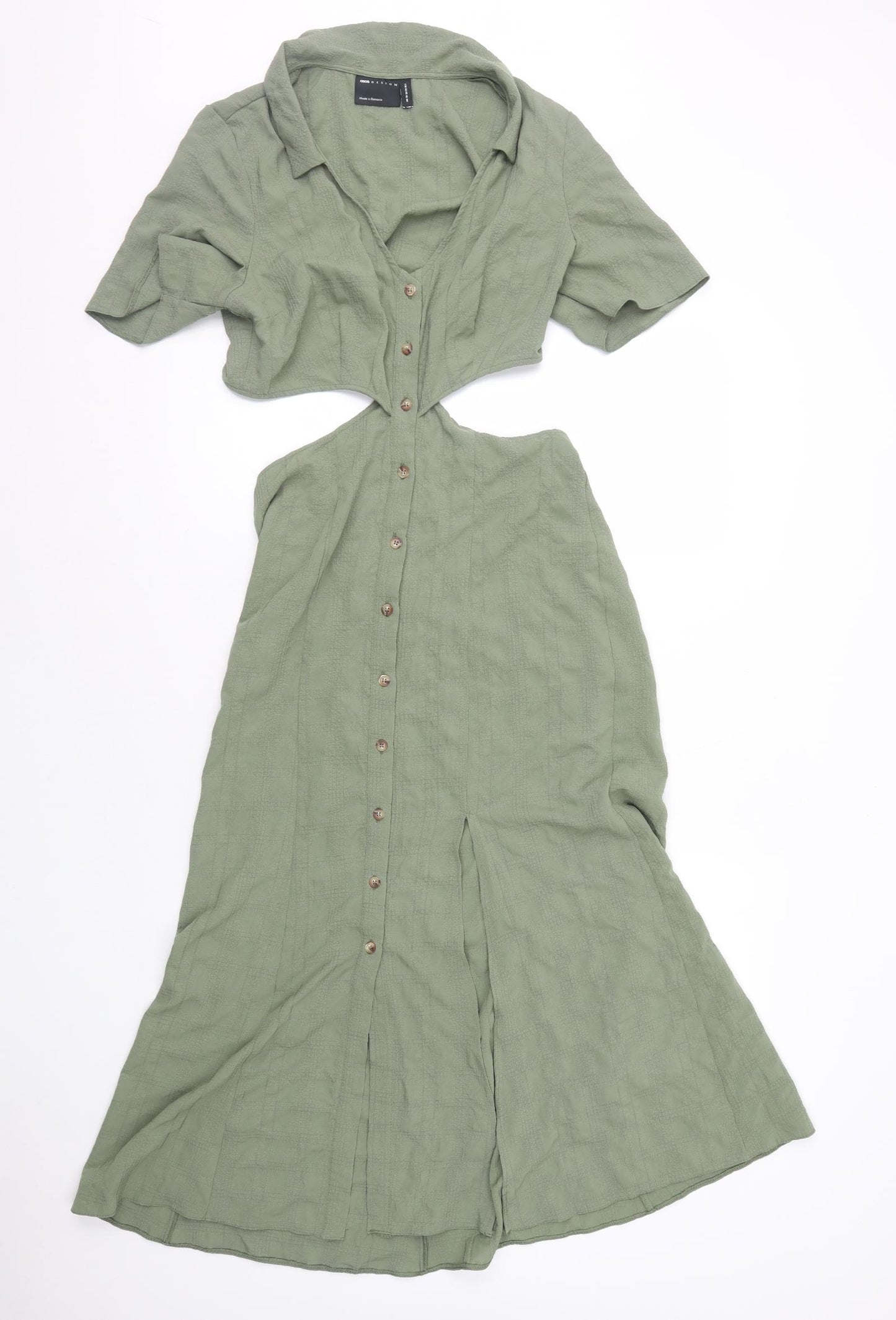 ASOS Womens Green Viscose Shirt Dress Size 10 Collared Button
