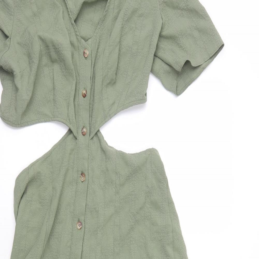 ASOS Womens Green Viscose Shirt Dress Size 10 Collared Button