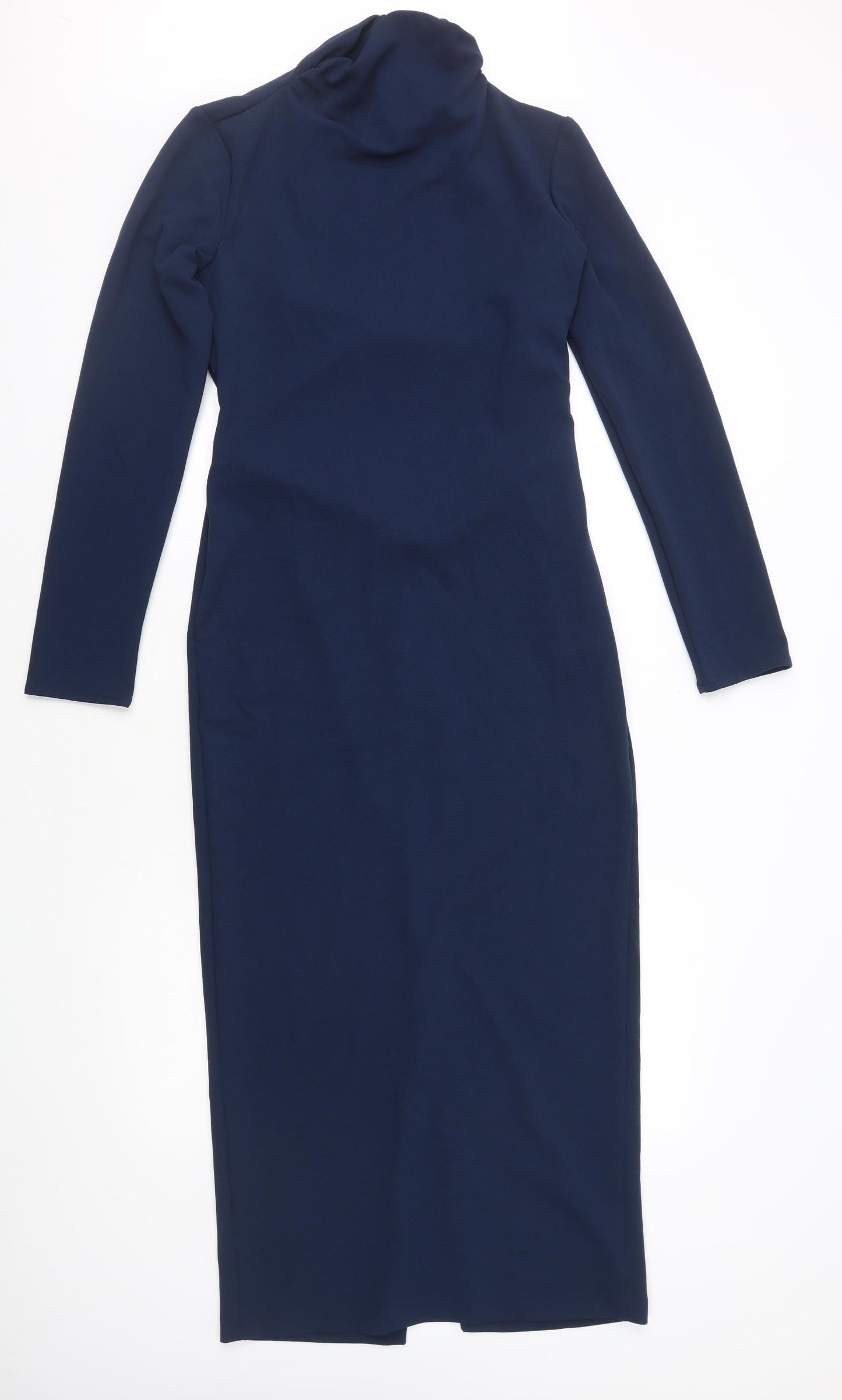 Zara Womens Blue Polyethylene Maxi Size L High Neck Zip