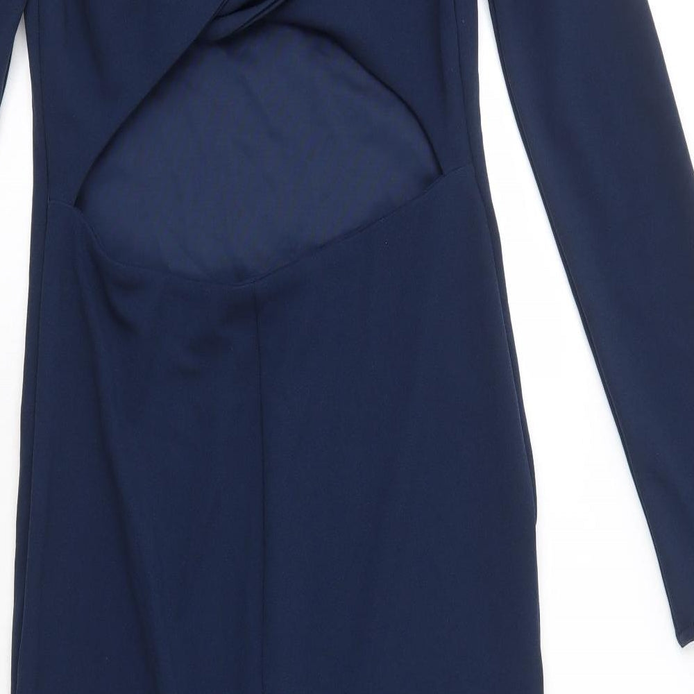 Zara Womens Blue Polyethylene Maxi Size L High Neck Zip