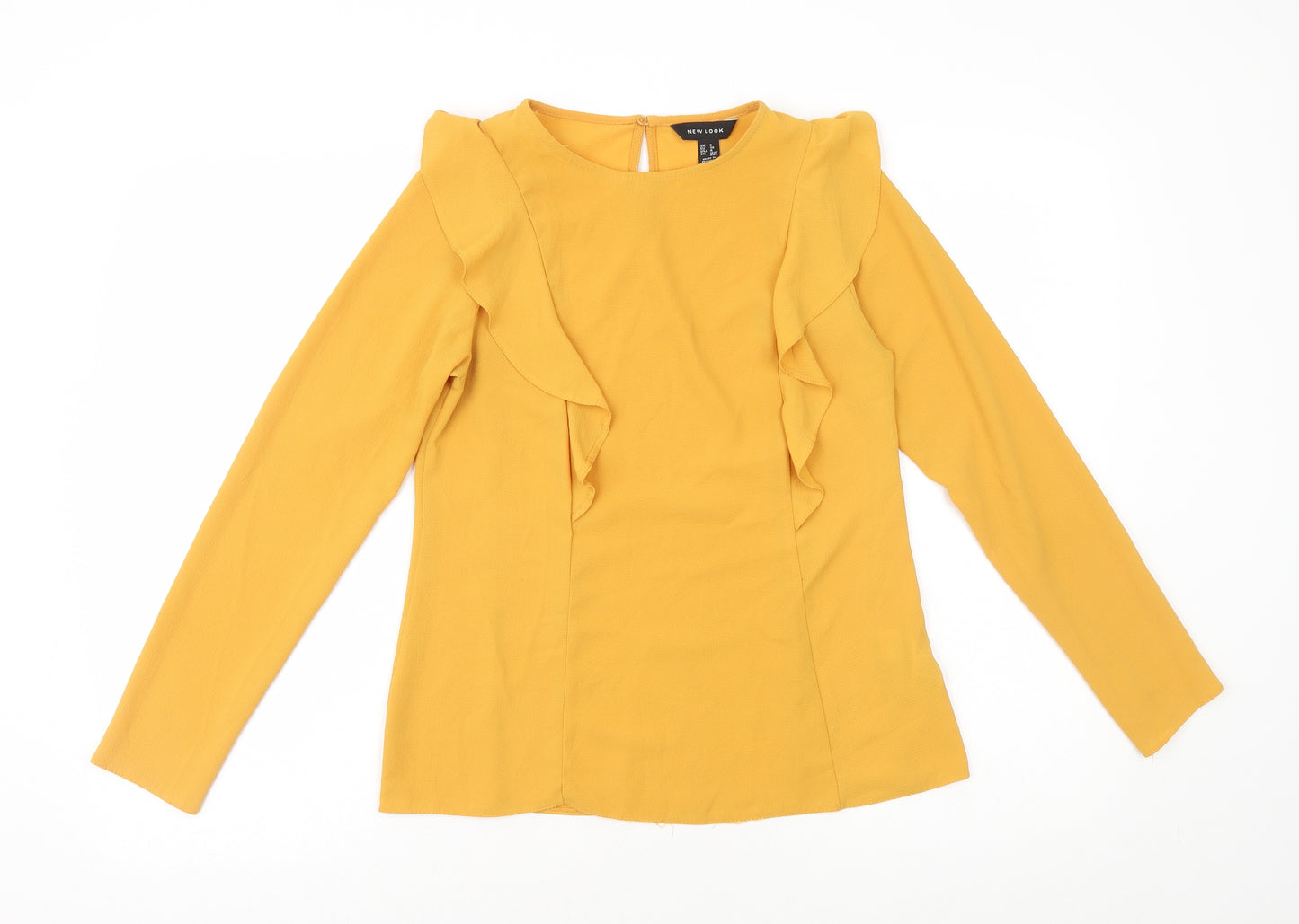 New Look Womens Yellow Viscose Basic Blouse Size 8 Round Neck