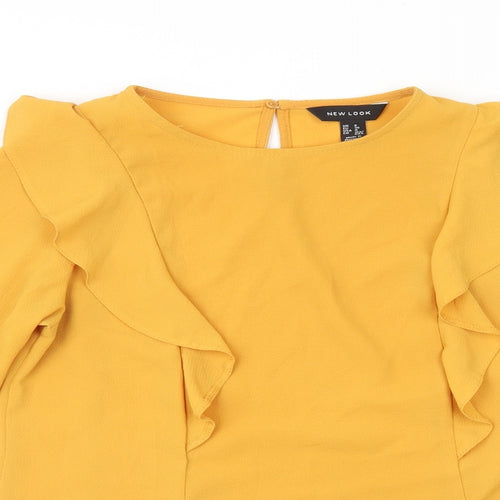 New Look Womens Yellow Viscose Basic Blouse Size 8 Round Neck