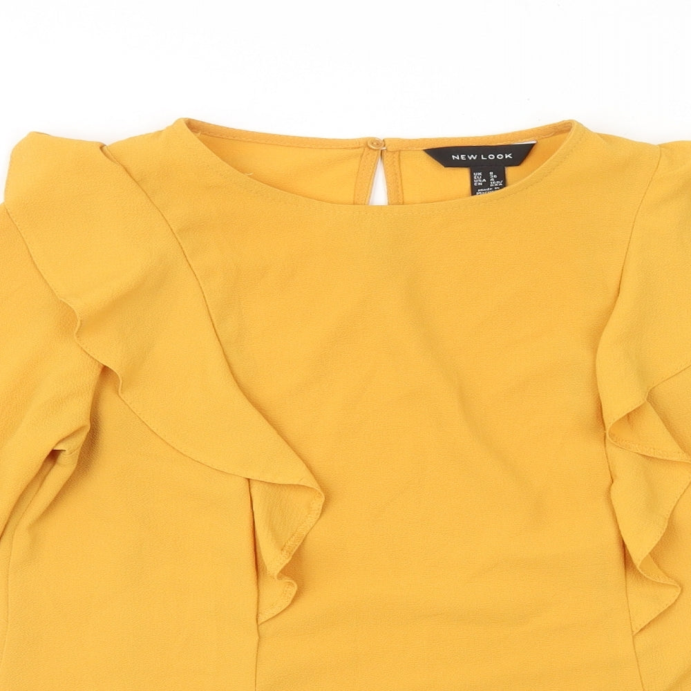 New Look Womens Yellow Viscose Basic Blouse Size 8 Round Neck