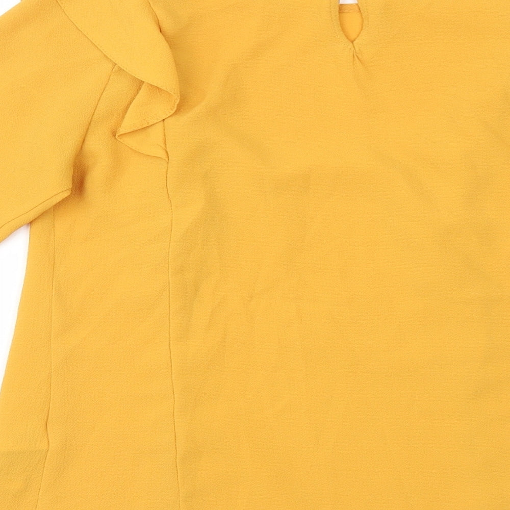 New Look Womens Yellow Viscose Basic Blouse Size 8 Round Neck