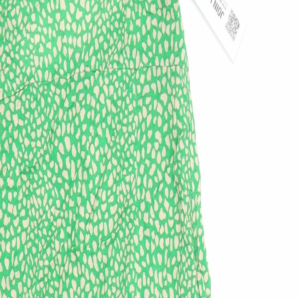 Zara Womens Green Geometric Viscose Slip Dress Size XS Square Neck Zip - Tie Back Detail