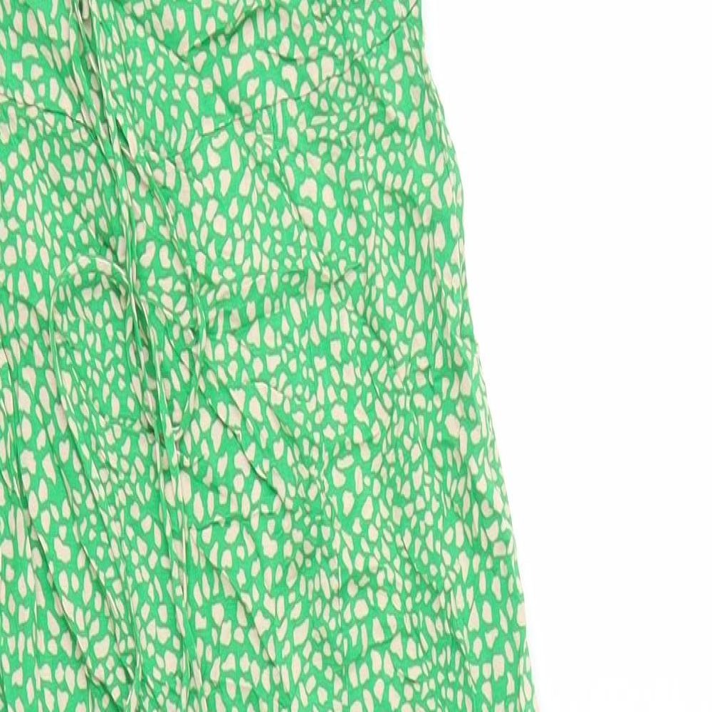 Zara Womens Green Geometric Viscose Slip Dress Size XS Square Neck Zip - Tie Back Detail