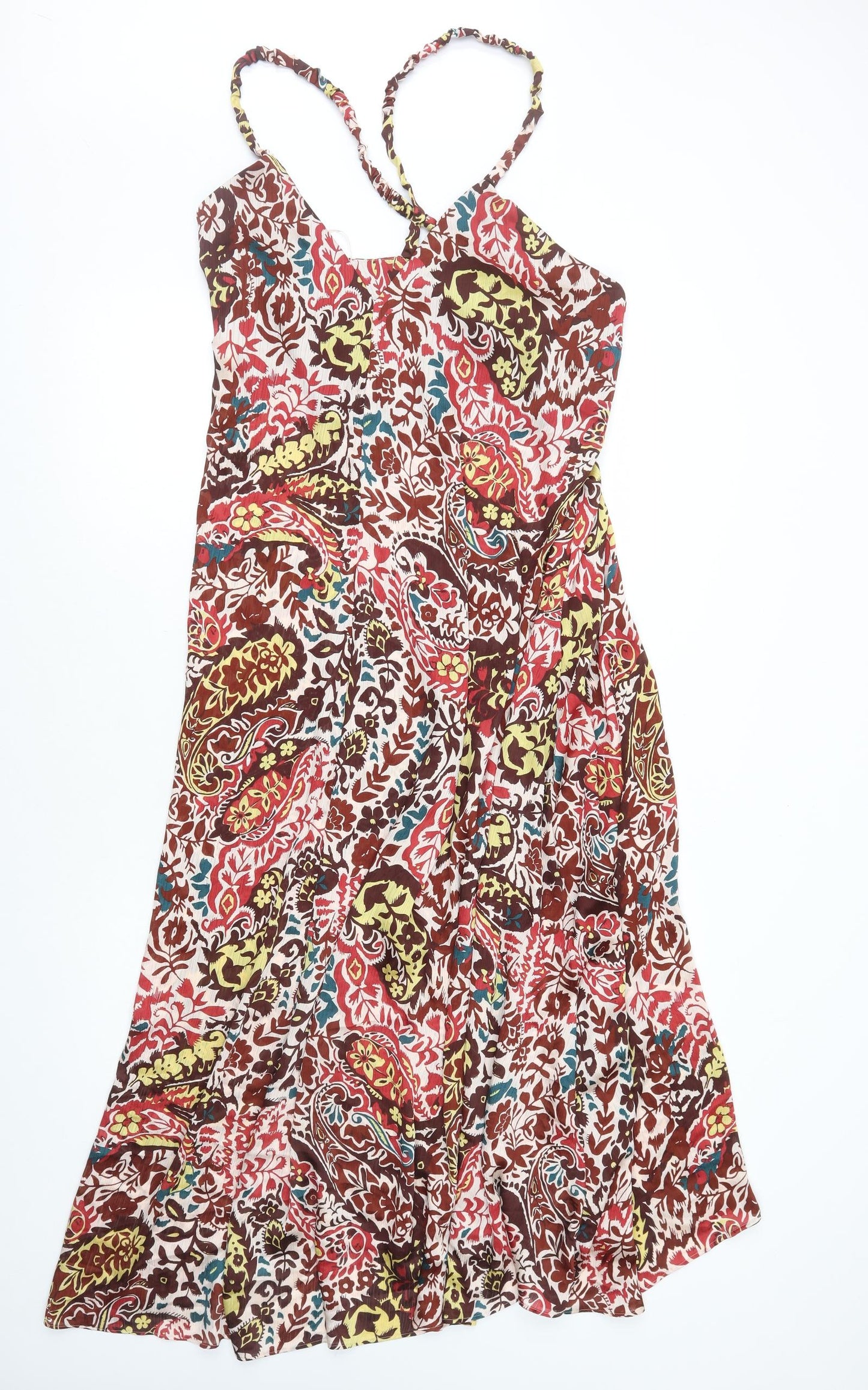 Zara Womens Multicoloured Geometric Polyester Maxi Size L V-Neck Pullover