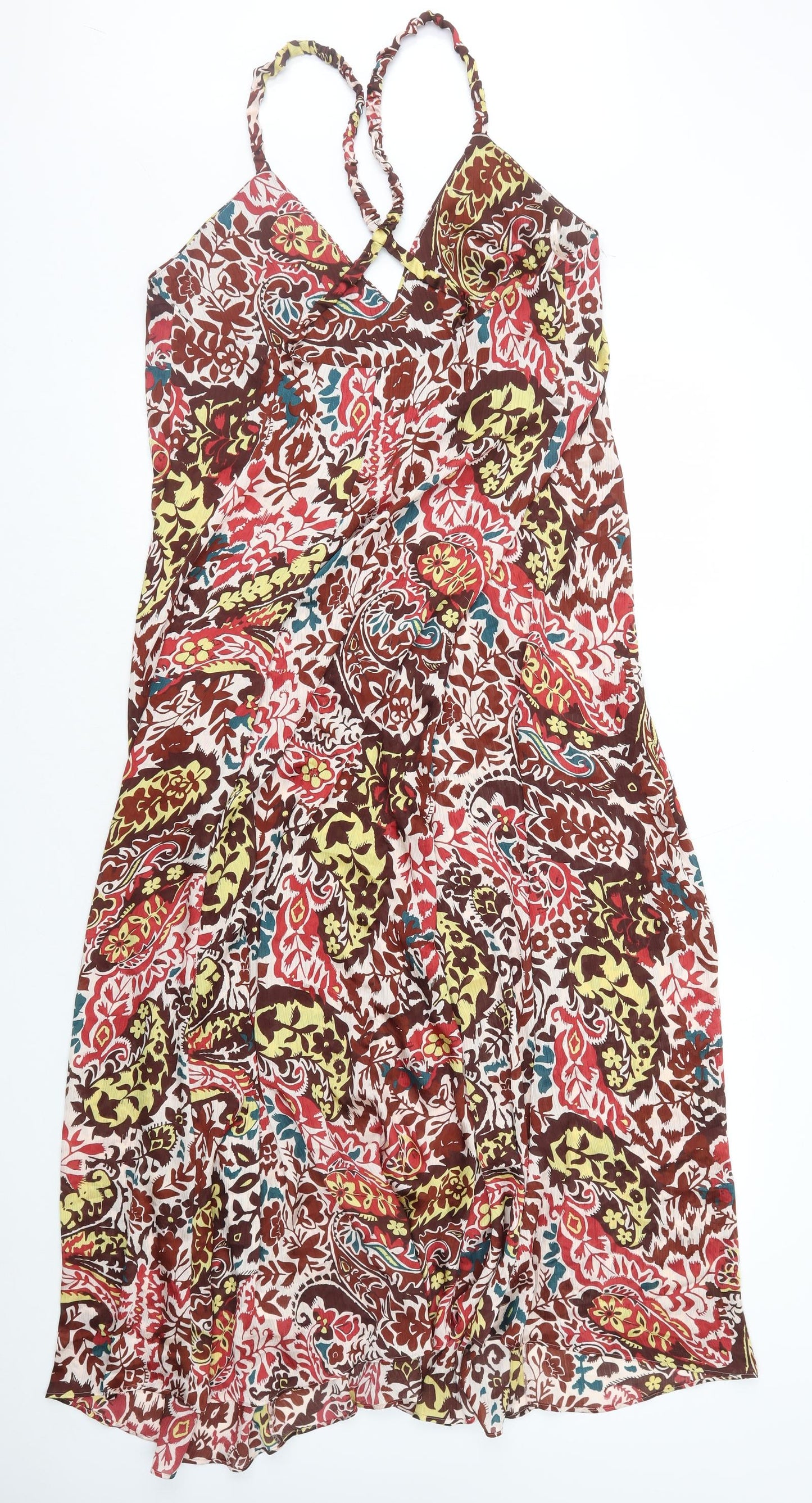 Zara Womens Multicoloured Geometric Polyester Maxi Size L V-Neck Pullover