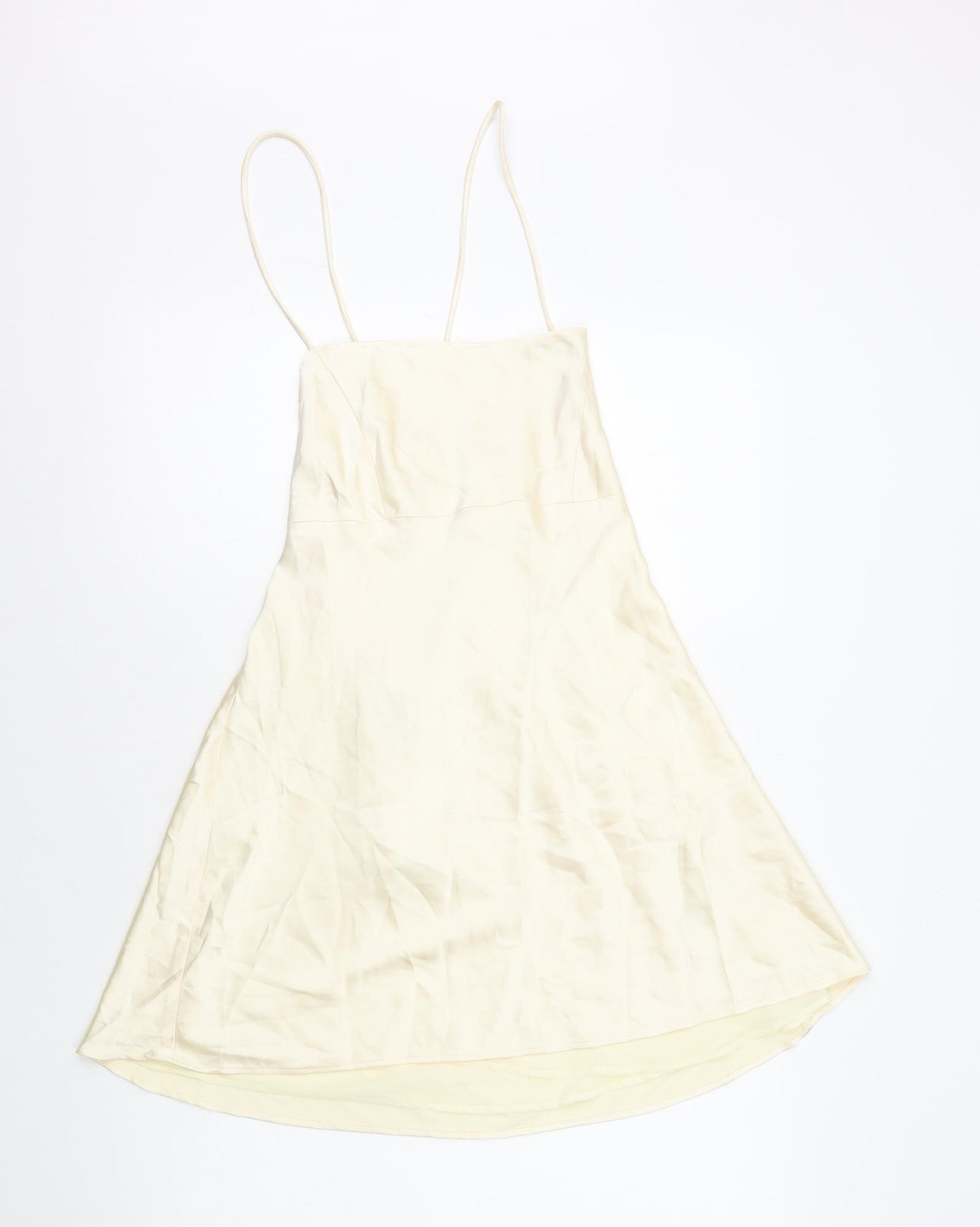 Zara Womens Ivory Polyester Mini Size L Square Neck Zip - Lace Up Back