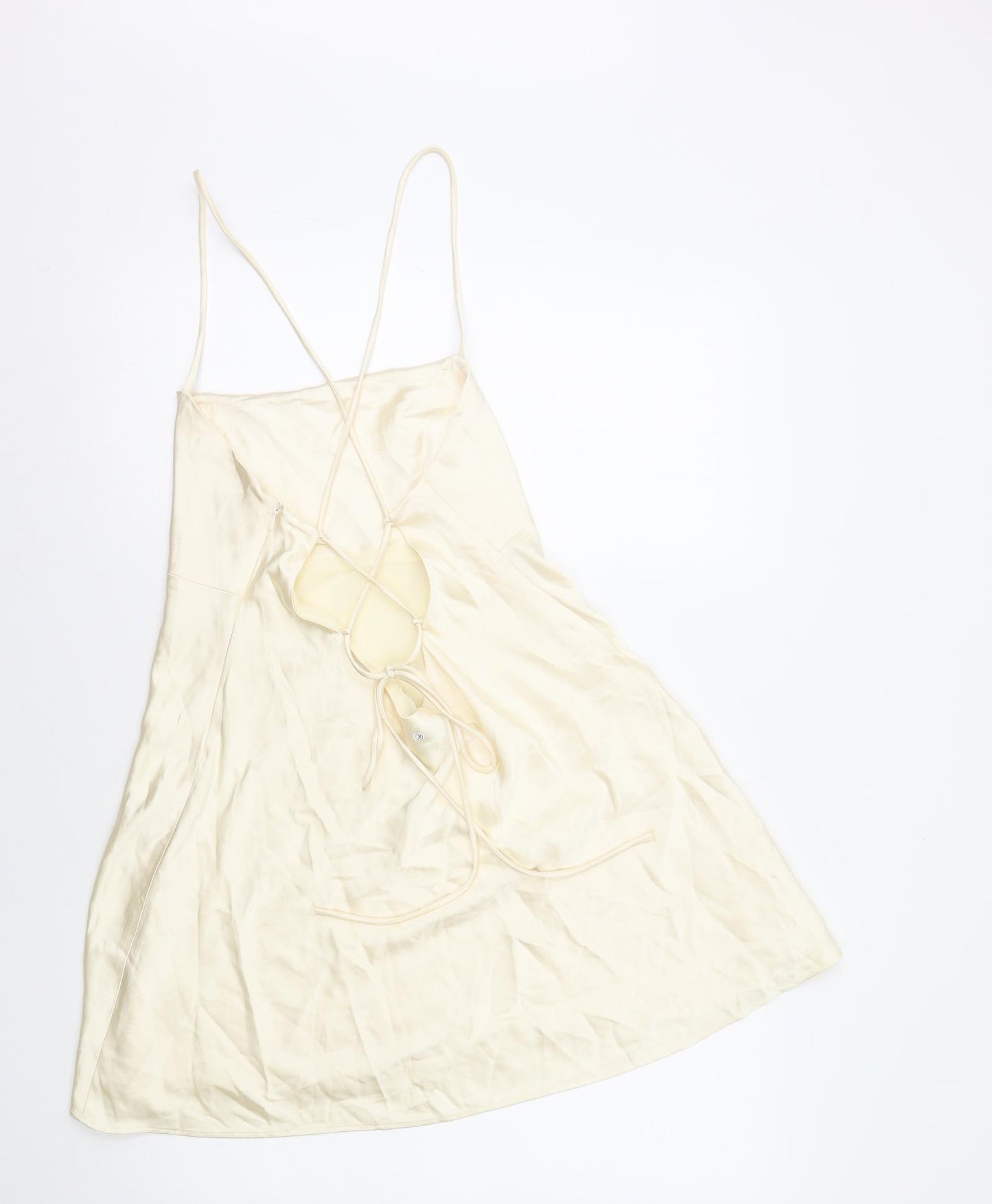 Zara Womens Ivory Polyester Mini Size L Square Neck Zip - Lace Up Back