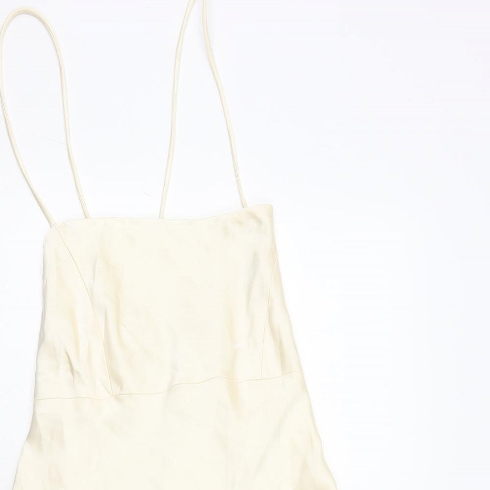 Zara Womens Ivory Polyester Mini Size L Square Neck Zip - Lace Up Back