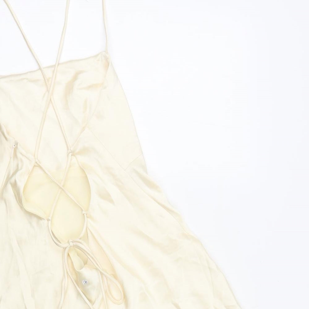 Zara Womens Ivory Polyester Mini Size L Square Neck Zip - Lace Up Back