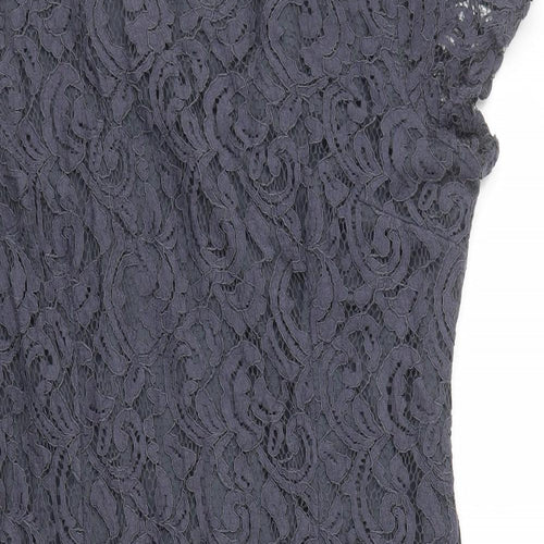 Roman Womens Grey Cotton Pencil Dress Size 18 Round Neck Zip - Lace Overlay