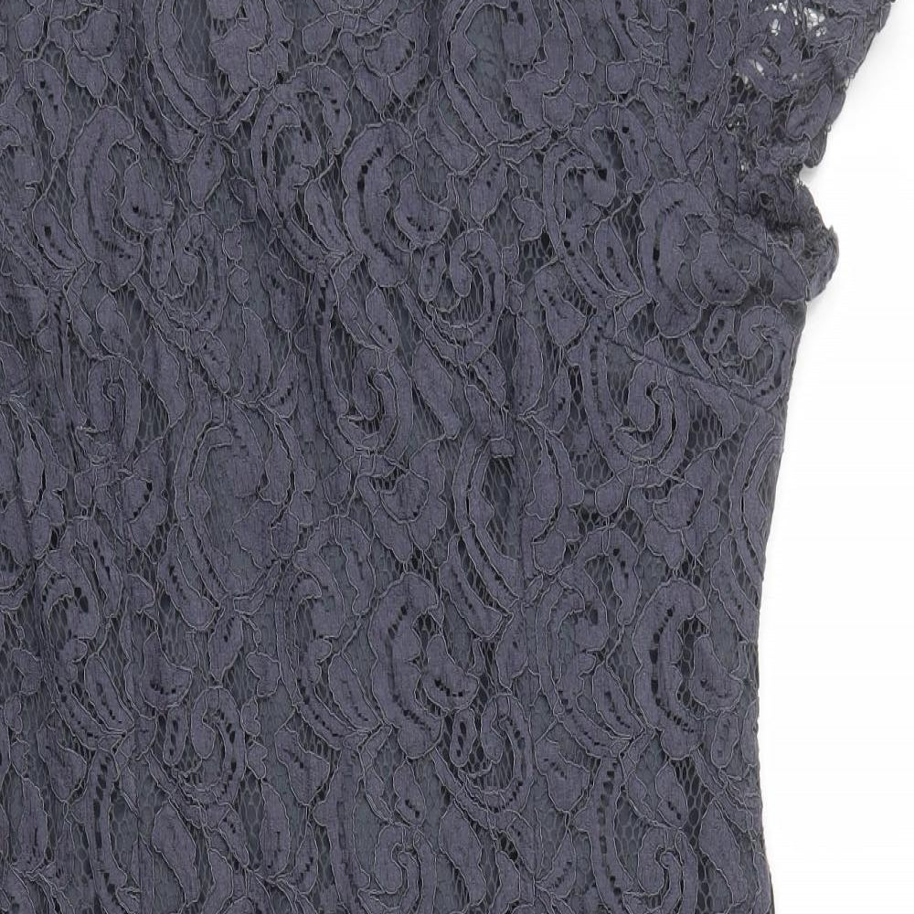 Roman Womens Grey Cotton Pencil Dress Size 18 Round Neck Zip - Lace Overlay