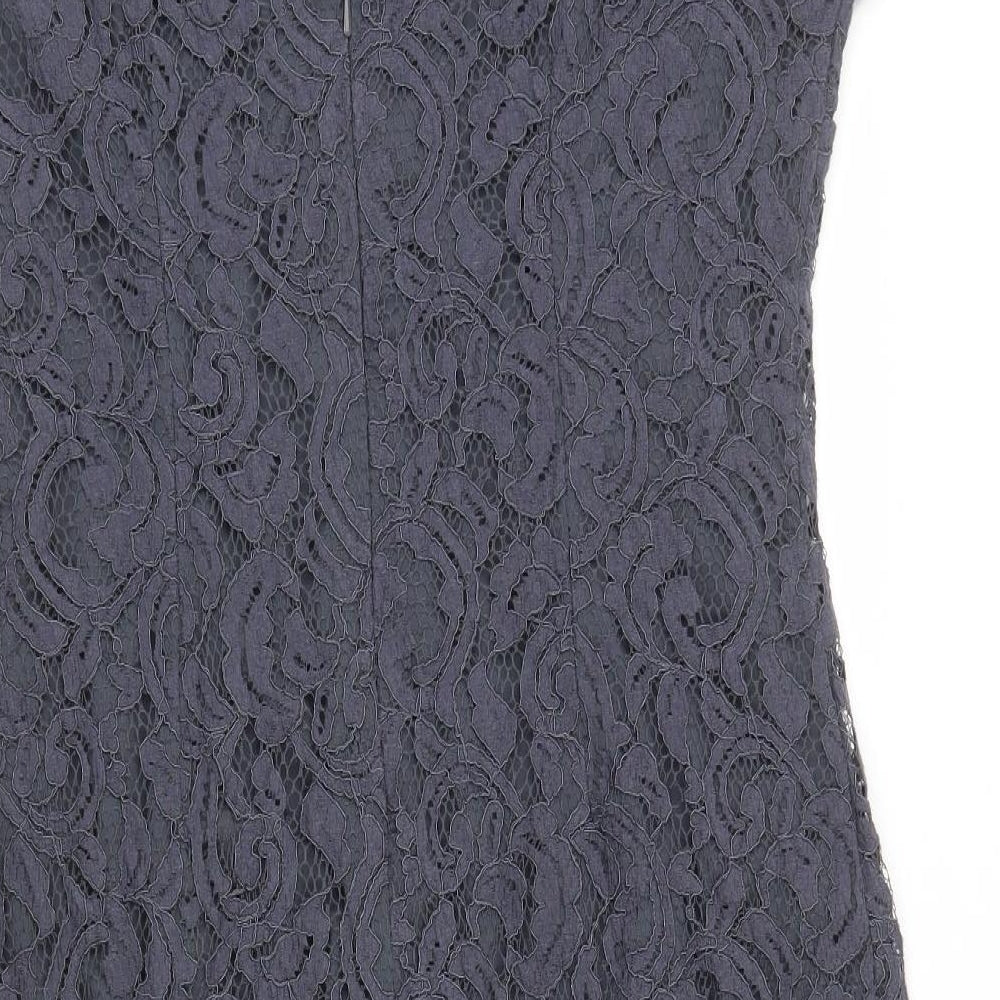 Roman Womens Grey Cotton Pencil Dress Size 18 Round Neck Zip - Lace Overlay