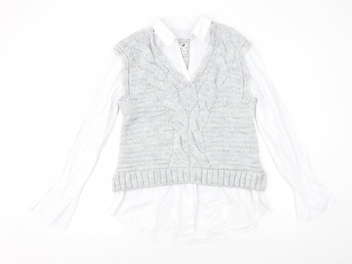 River Island Womens Grey Acrylic Basic Blouse Size S Collared - Under Shirt