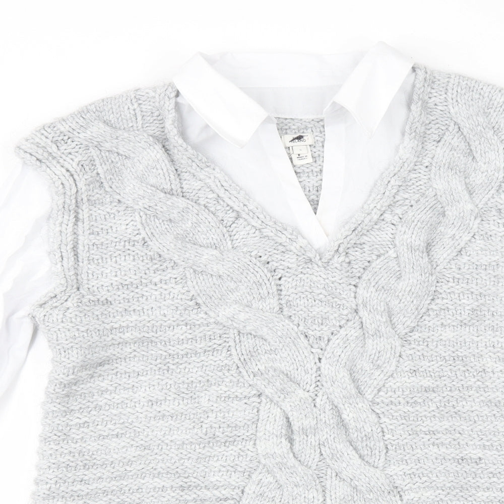 River Island Womens Grey Acrylic Basic Blouse Size S Collared - Under Shirt