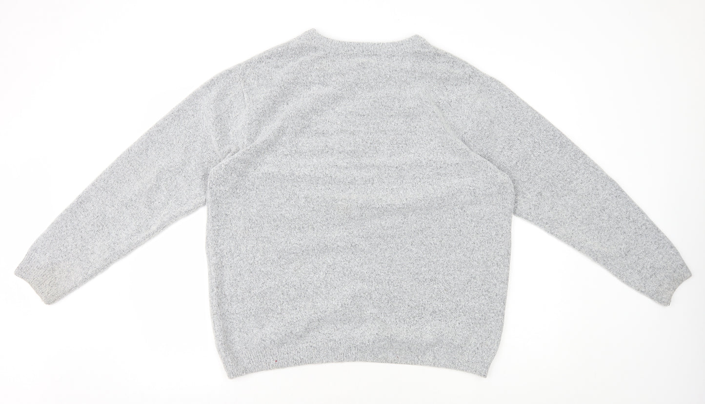 Bravado Womens Grey Crew Neck Acrylic Pullover Jumper Size L - Christmas Monkeys