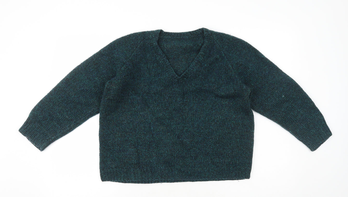 Preworn Womens Green V-Neck Acrylic Pullover Jumper Size M