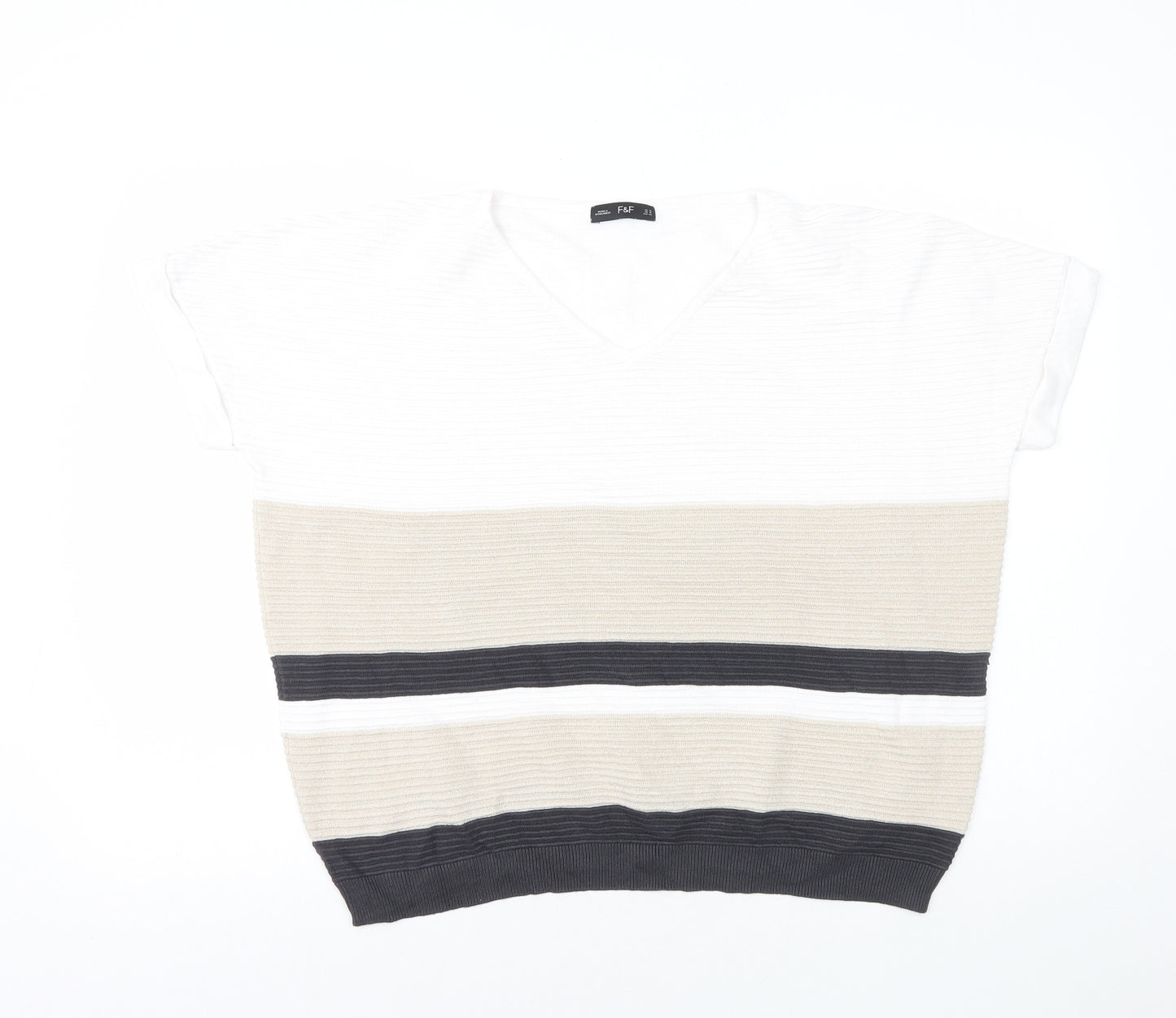 F&F Womens Multicoloured Striped Viscose Basic T-Shirt Size 16 V-Neck