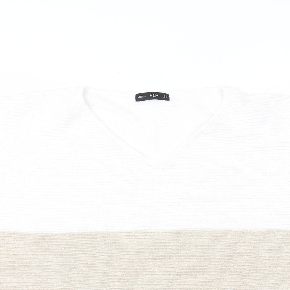 F&F Womens Multicoloured Striped Viscose Basic T-Shirt Size 16 V-Neck