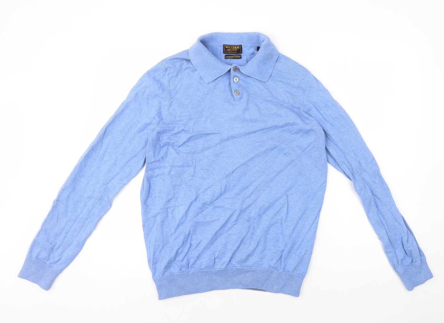 William Hunt Mens Blue Cotton Polo Size M Collared Pullover
