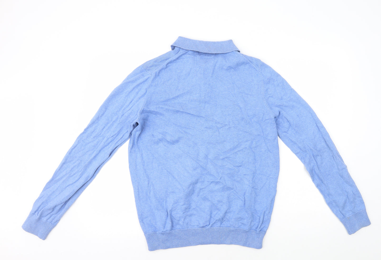 William Hunt Mens Blue Cotton Polo Size M Collared Pullover