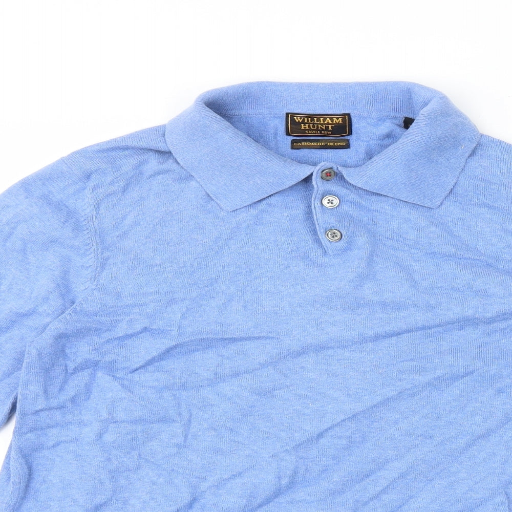 William Hunt Mens Blue Cotton Polo Size M Collared Pullover