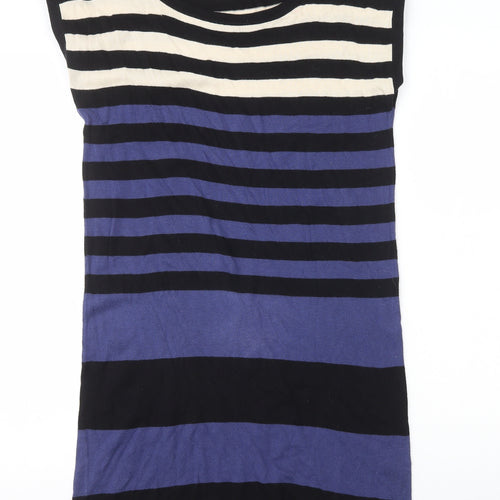 Warehouse Womens Blue Striped 100% Cotton Bodycon Size 8 Round Neck Pullover