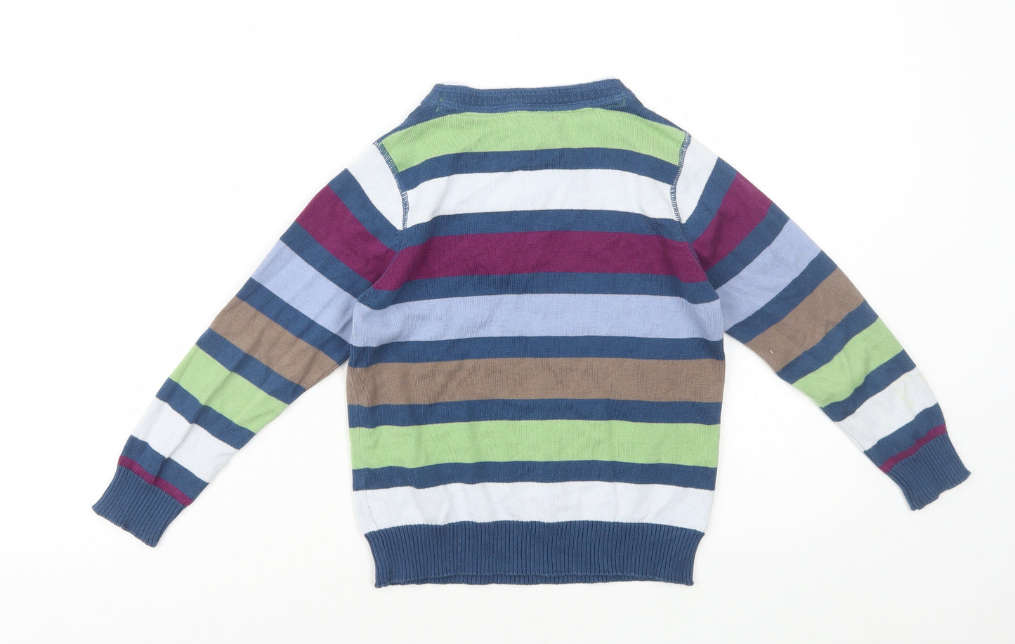 Indigo Boys Multicoloured Round Neck Striped 100% Cotton Pullover Jumper Size 5-6 Years Pullover