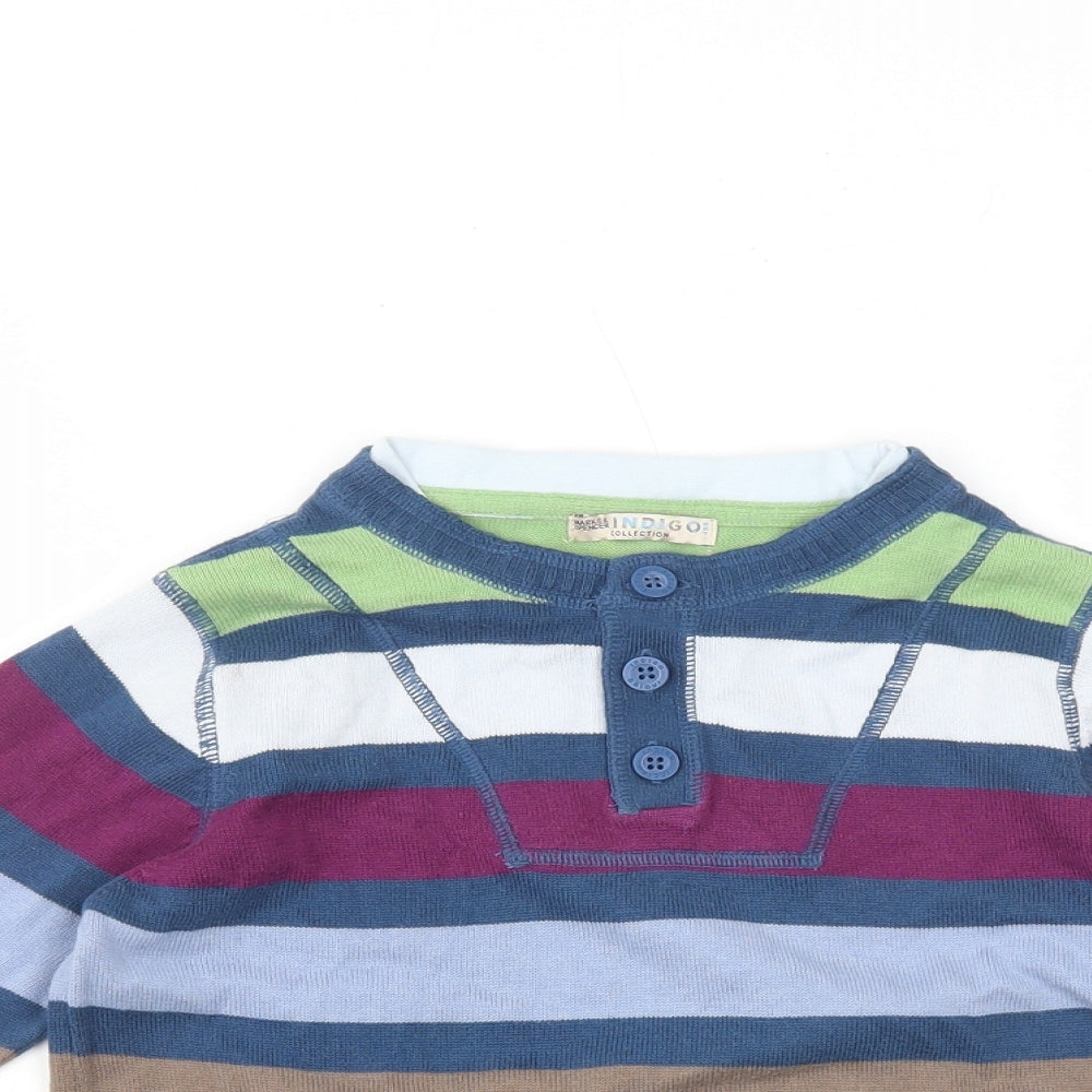 Indigo Boys Multicoloured Round Neck Striped 100% Cotton Pullover Jumper Size 5-6 Years Pullover