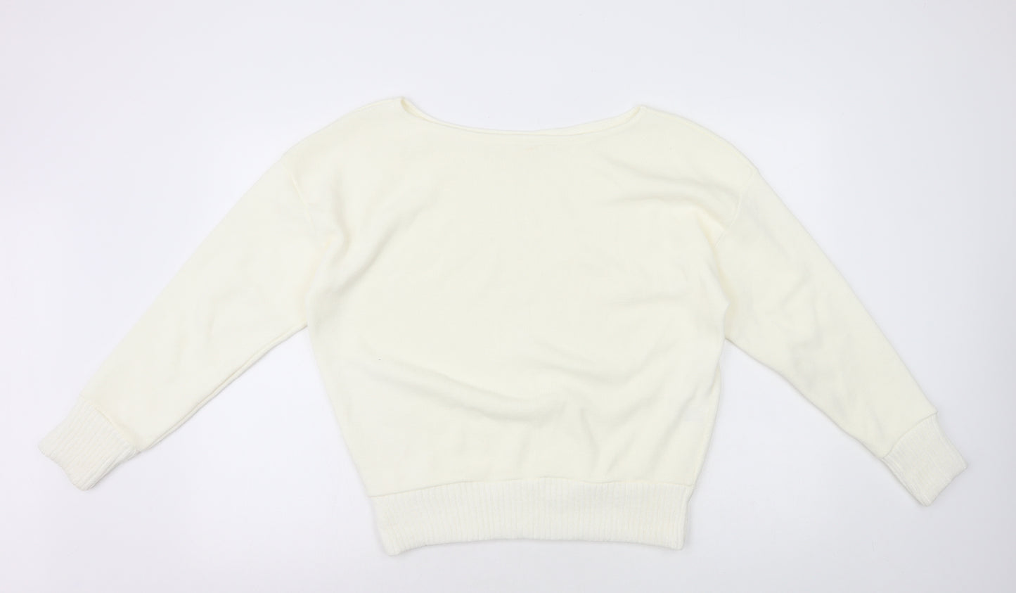 Preworn Womens White Boat Neck Acrylic Pullover Jumper Size 10
