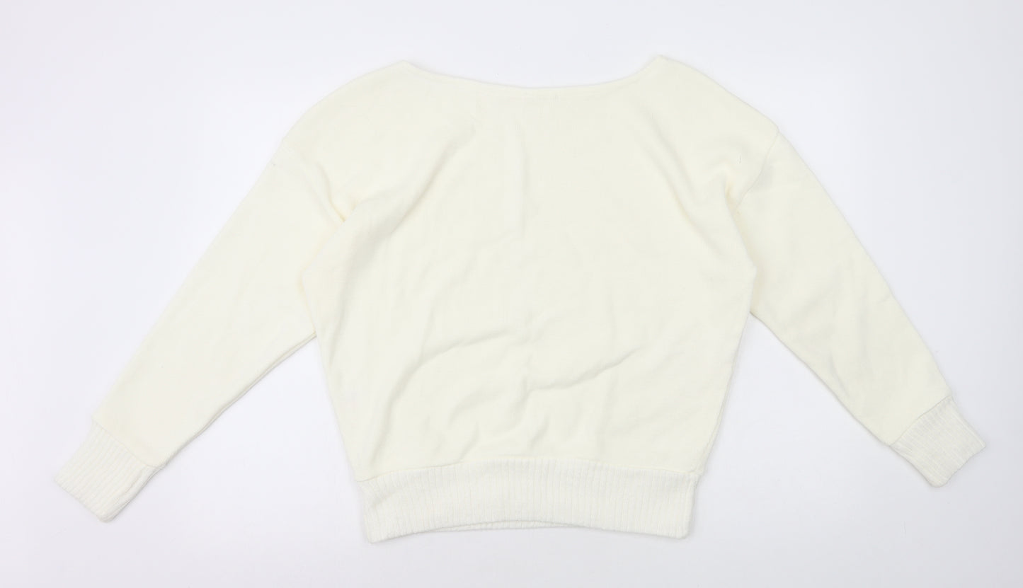 Preworn Womens White Boat Neck Acrylic Pullover Jumper Size 10